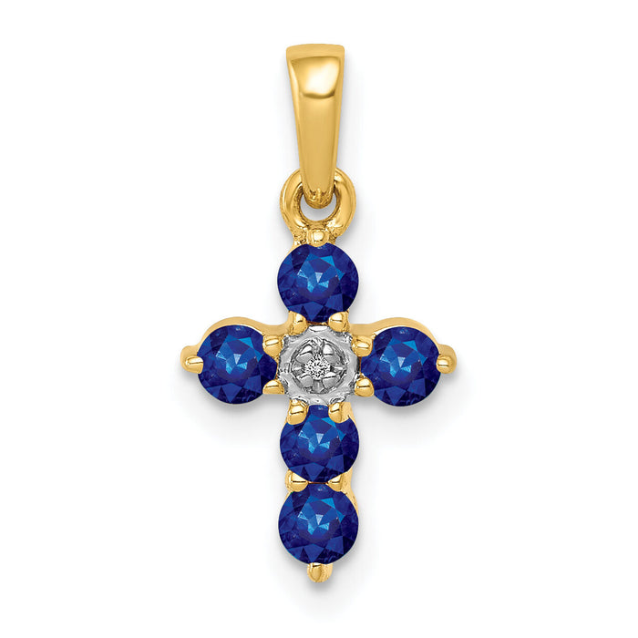 14k Sapphire and Diamond Cross Pendant-PM5269-SA-003-YA