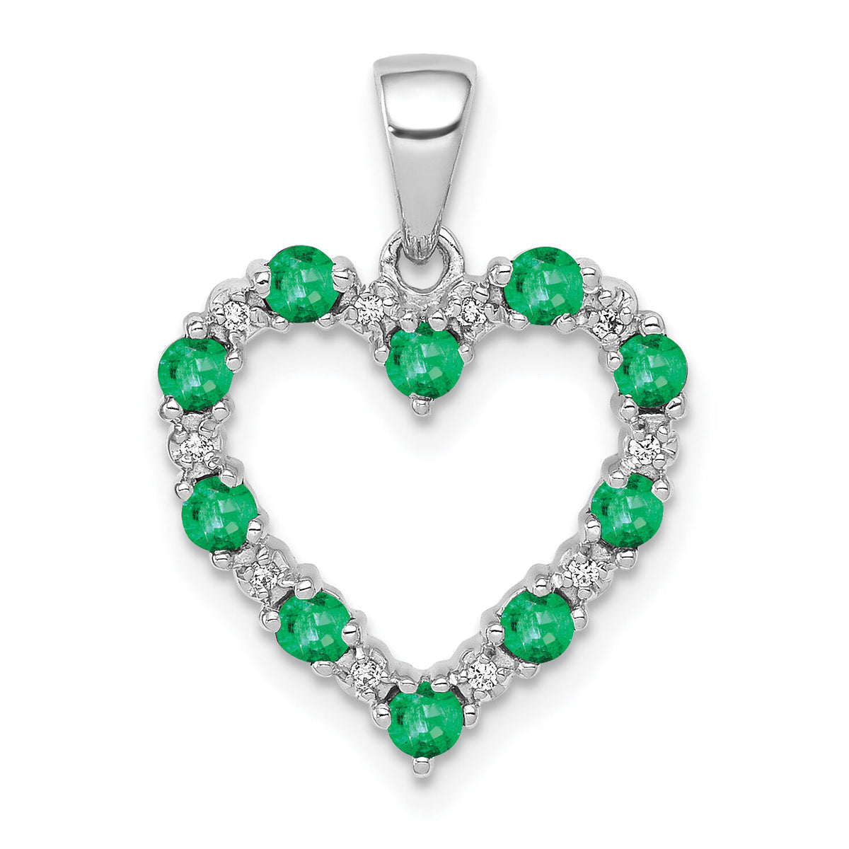 14k White Gold Diamond and Emerald Heart Pendant-PM5270-EM-003-WA