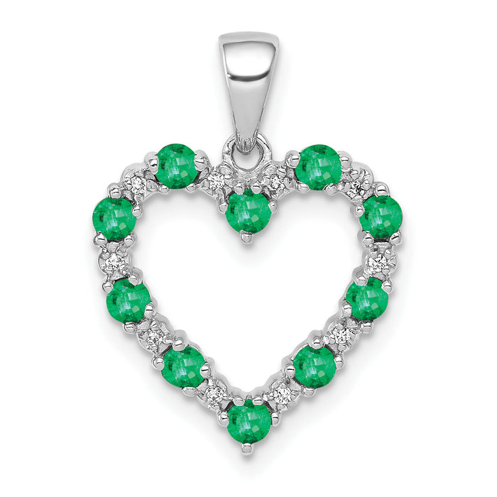 14k White Gold Diamond and Emerald Heart Pendant-PM5270-EM-003-WA