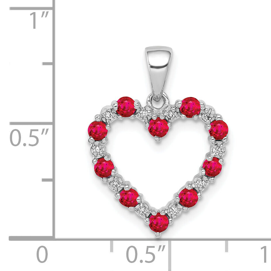 14k White Gold Diamond and .35 Ruby Heart Pendant-PM5270-RU-003-WA