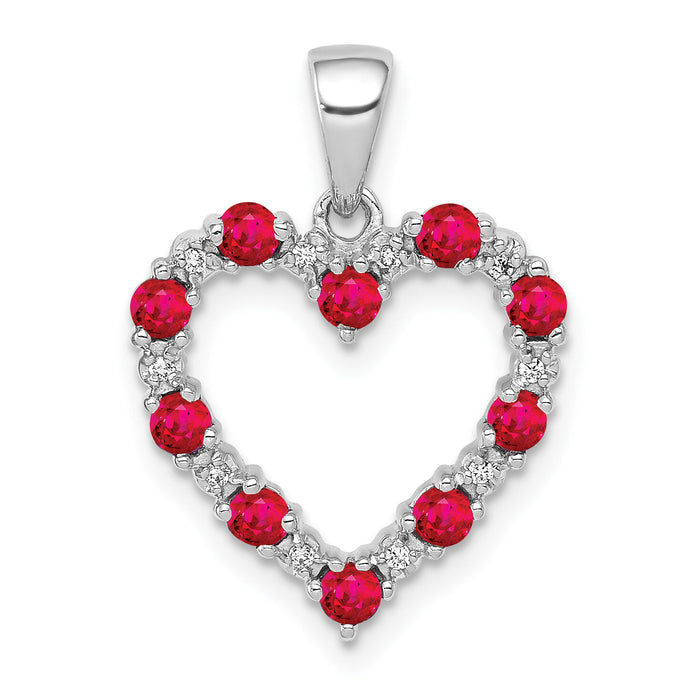 14k White Gold Diamond and .35 Ruby Heart Pendant-PM5270-RU-003-WA