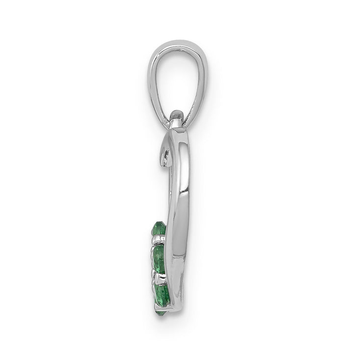 14k White Gold Diamond and Emerald Heart and Flower Pendant-PM5271-EM-003-WA