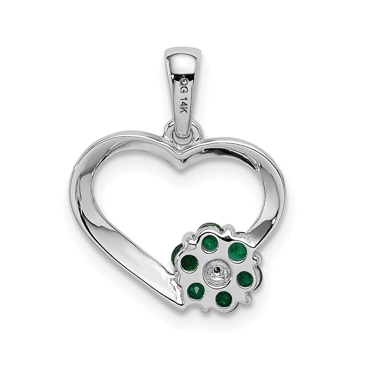 14k White Gold Diamond and Emerald Heart and Flower Pendant-PM5271-EM-003-WA