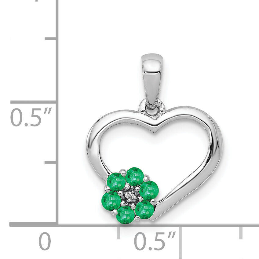 14k White Gold Diamond and Emerald Heart and Flower Pendant-PM5271-EM-003-WA