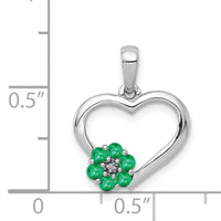 14k White Gold Diamond and Emerald Heart and Flower Pendant-PM5271-EM-003-WA