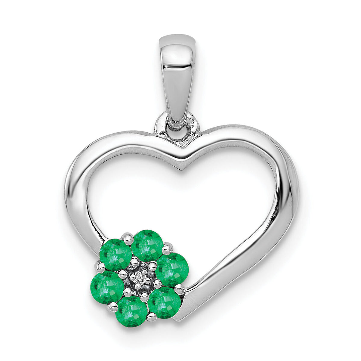 14k White Gold Diamond and Emerald Heart and Flower Pendant-PM5271-EM-003-WA