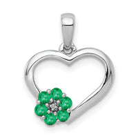 14k White Gold Diamond and Emerald Heart and Flower Pendant-PM5271-EM-003-WA