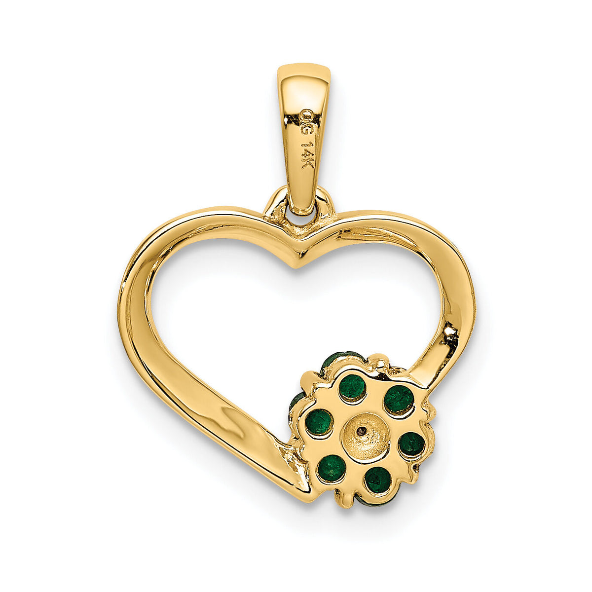 14k Diamond and Emerald Heart and Flower Pendant-PM5271-EM-003-YA