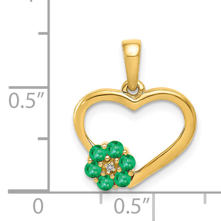 14k Diamond and Emerald Heart and Flower Pendant-PM5271-EM-003-YA