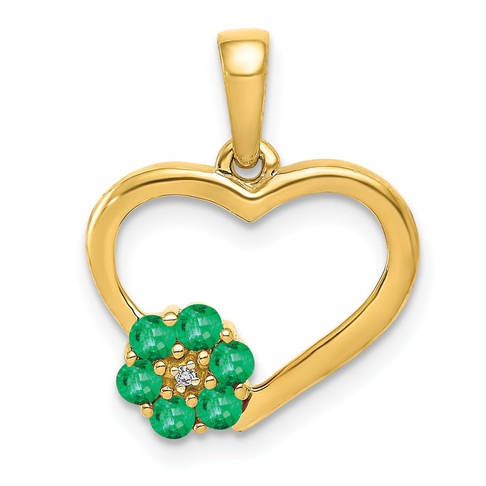 14k Diamond and Emerald Heart and Flower Pendant-PM5271-EM-003-YA