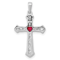 14k White Gold Ruby and Diamond Heart Cross Pendant-PM5272-RU-020-WA
