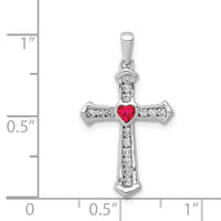 14k White Gold Ruby and Diamond Heart Cross Pendant-PM5272-RU-020-WA