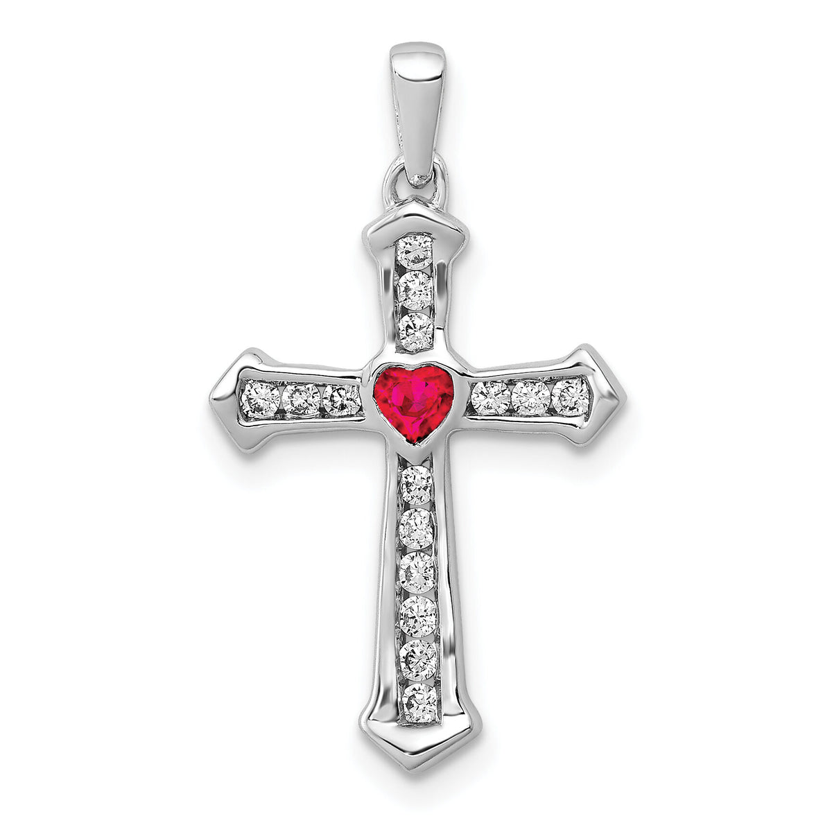 14k White Gold Ruby and Diamond Heart Cross Pendant-PM5272-RU-020-WA