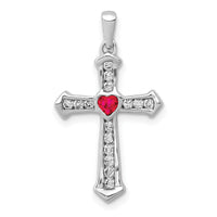14k White Gold Ruby and Diamond Heart Cross Pendant-PM5272-RU-020-WA