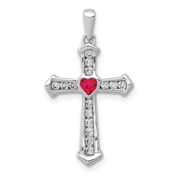 14k White Gold Ruby and Diamond Heart Cross Pendant-PM5272-RU-020-WA