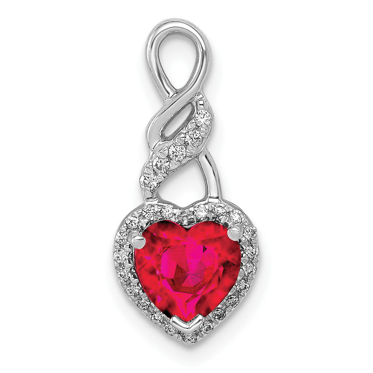 14k White Gold Diamond and Ruby Heart Chain Slide-PM5273-RU-010-WA
