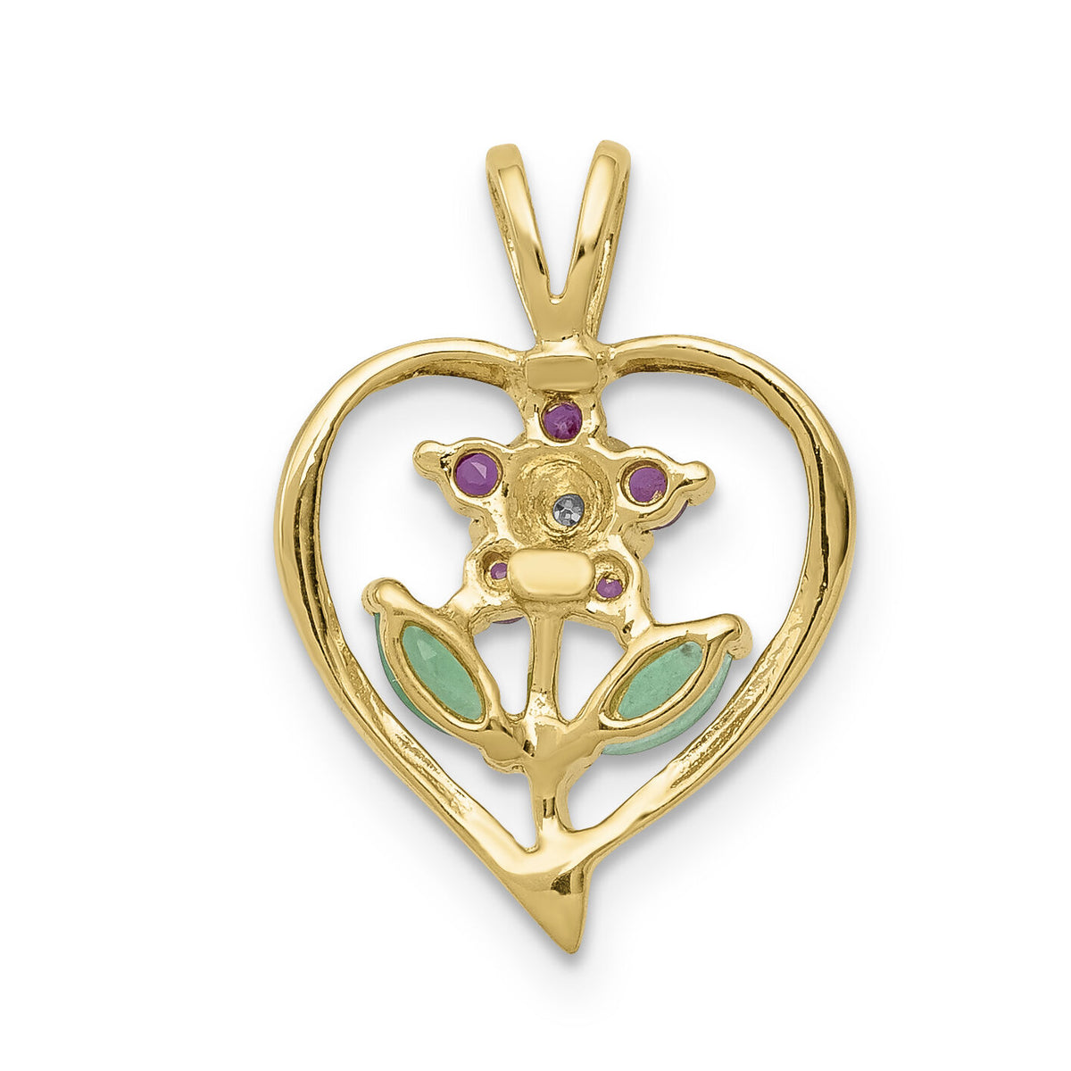 14k Siam Ruby/Emerald/Diamond Flower in Heart Pendant-PM5274-RU-001-YA