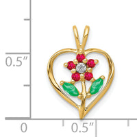 14k Siam Ruby/Emerald/Diamond Flower in Heart Pendant-PM5274-RU-001-YA