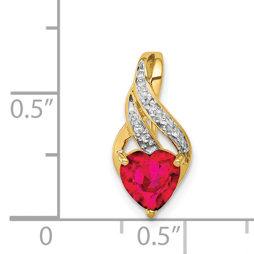 14k Diamond and Created Ruby Polished Heart Pendant-PM5277-RU-001-YA