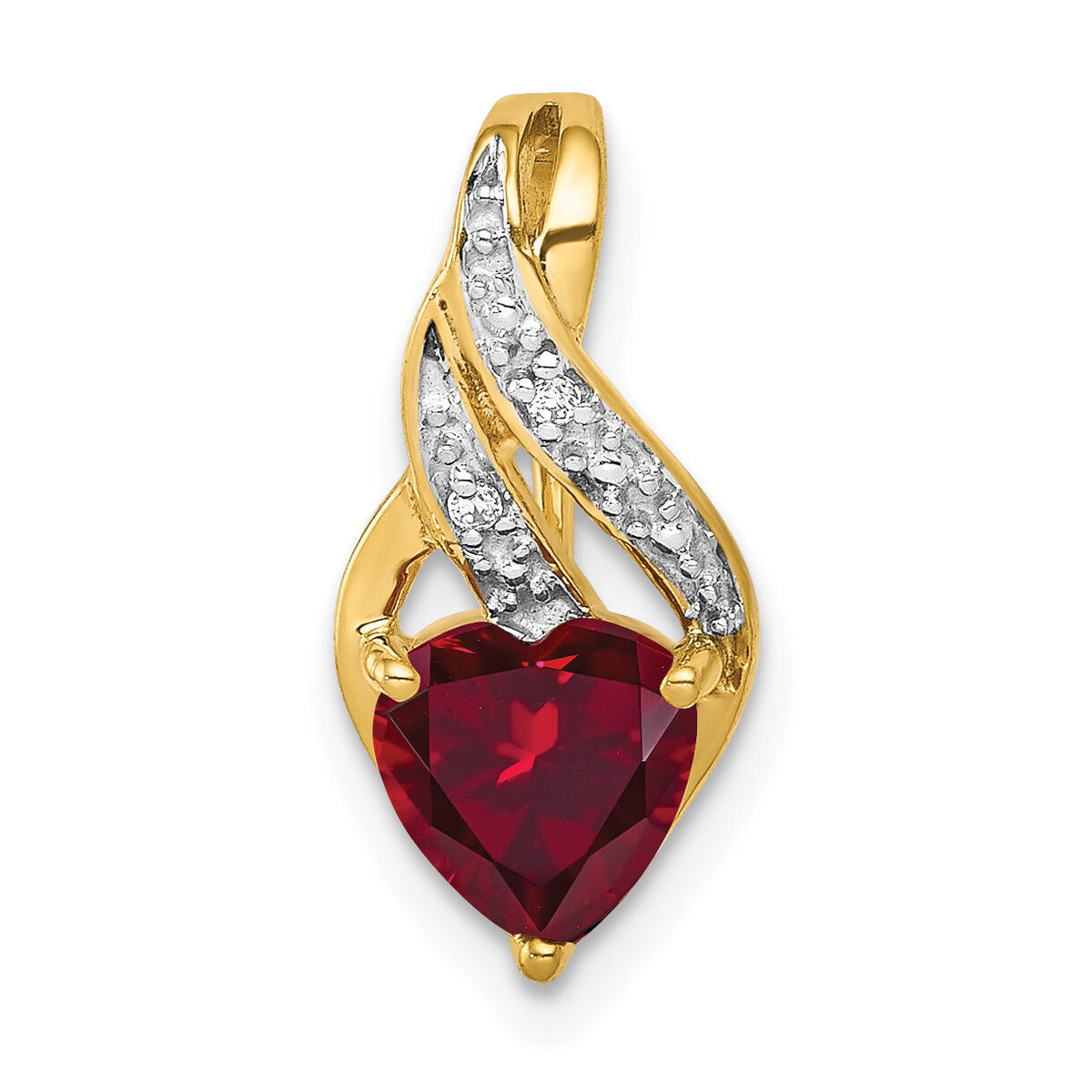 14k Diamond and Created Ruby Polished Heart Pendant-PM5277-RU-001-YA