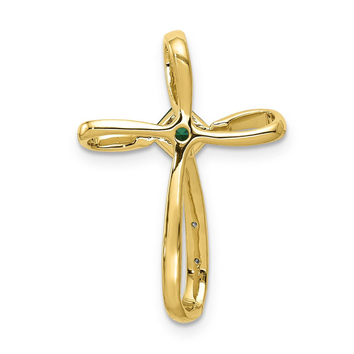 14k w/Rhodium Lab Created Emerald and Diamond Cross Slide-PM5278-CEM-001-YA