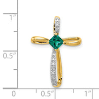 14k w/Rhodium Lab Created Emerald and Diamond Cross Slide-PM5278-CEM-001-YA