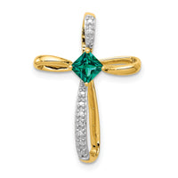 14k w/Rhodium Lab Created Emerald and Diamond Cross Slide-PM5278-CEM-001-YA