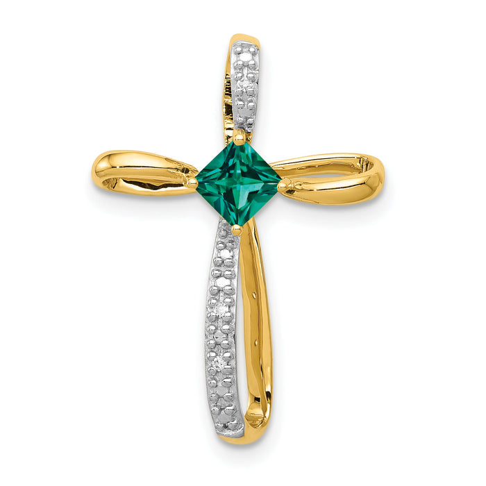 14k w/Rhodium Lab Created Emerald and Diamond Cross Slide-PM5278-CEM-001-YA