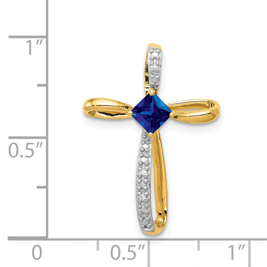 14k w/Rhodium Lab Created Sapphire and Diamond Cross Slide-PM5278-CSA-001-YA