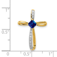 14k w/Rhodium Lab Created Sapphire and Diamond Cross Slide-PM5278-CSA-001-YA