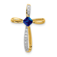14k w/Rhodium Lab Created Sapphire and Diamond Cross Slide-PM5278-CSA-001-YA