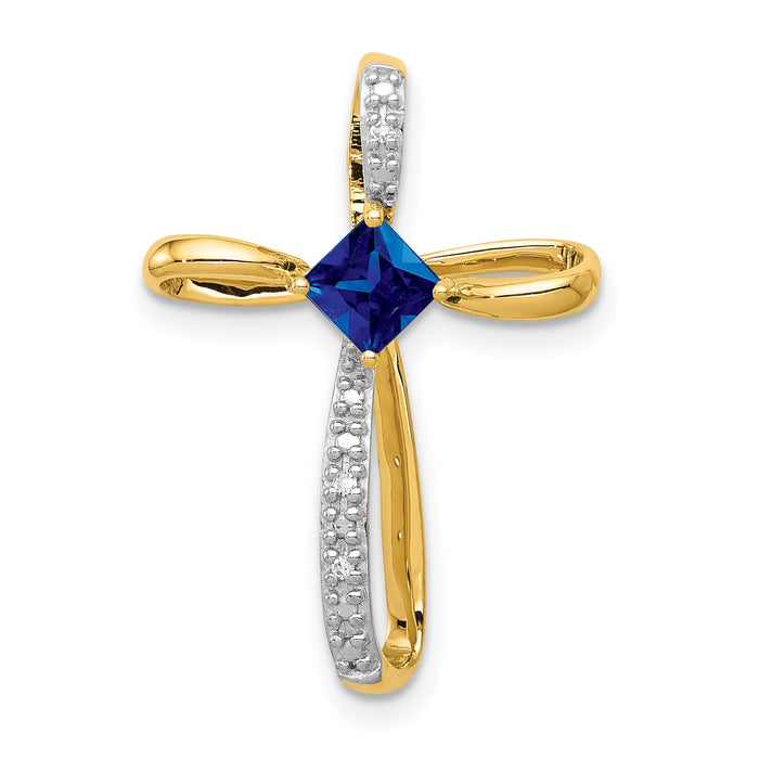 14k w/Rhodium Lab Created Sapphire and Diamond Cross Slide-PM5278-CSA-001-YA