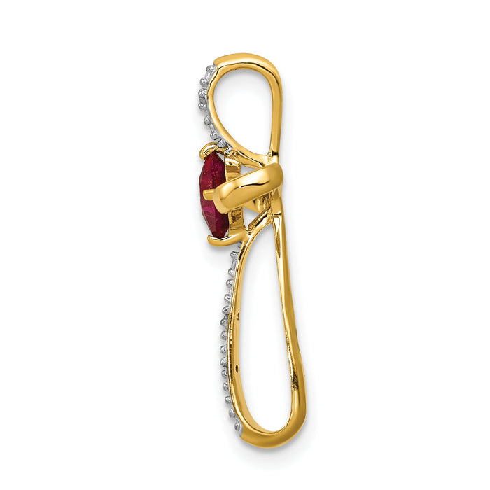 14k and Rhodium Lab Created Ruby and Diamond Cross Slide-PM5278-RU-001-YA