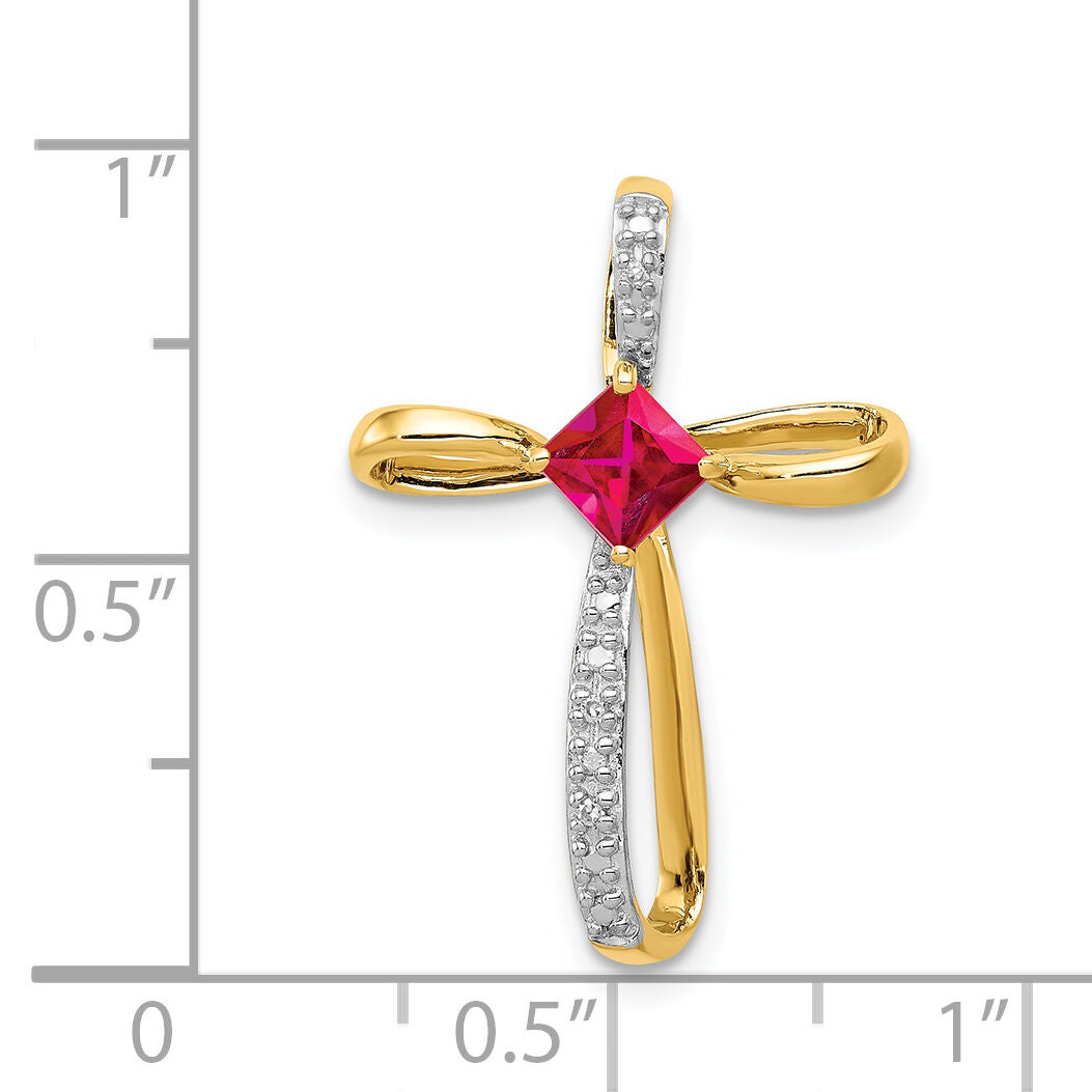 14k and Rhodium Lab Created Ruby and Diamond Cross Slide-PM5278-RU-001-YA