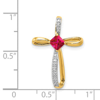 14k and Rhodium Lab Created Ruby and Diamond Cross Slide-PM5278-RU-001-YA