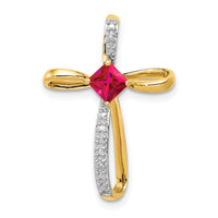 14k and Rhodium Lab Created Ruby and Diamond Cross Slide-PM5278-RU-001-YA