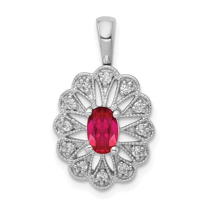 14k White Gold 1/6ct. Diamond and .70 Ruby Fancy Pendant-PM5279-RU-016-WA