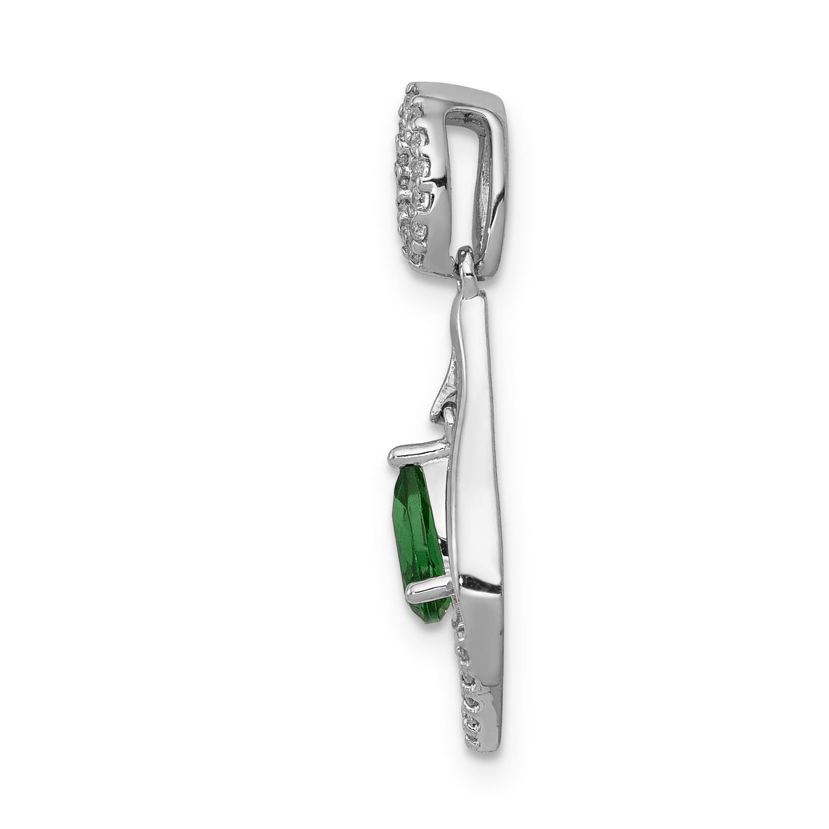 14k White Gold Diamond and Teardrop Emerald Dangle Pendant-PM5281-EM-013-WA