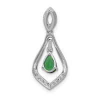 14k White Gold Diamond and Teardrop Emerald Dangle Pendant-PM5281-EM-013-WA