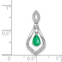 14k White Gold Diamond and Teardrop Emerald Dangle Pendant-PM5281-EM-013-WA