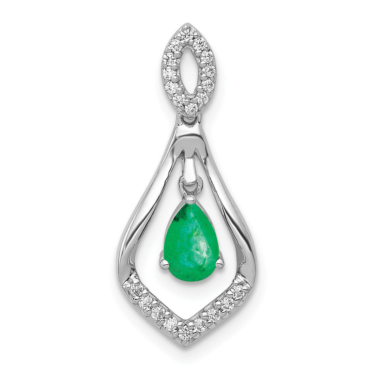 14k White Gold Diamond and Teardrop Emerald Dangle Pendant-PM5281-EM-013-WA