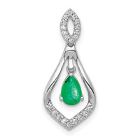 14k White Gold Diamond and Teardrop Emerald Dangle Pendant-PM5281-EM-013-WA