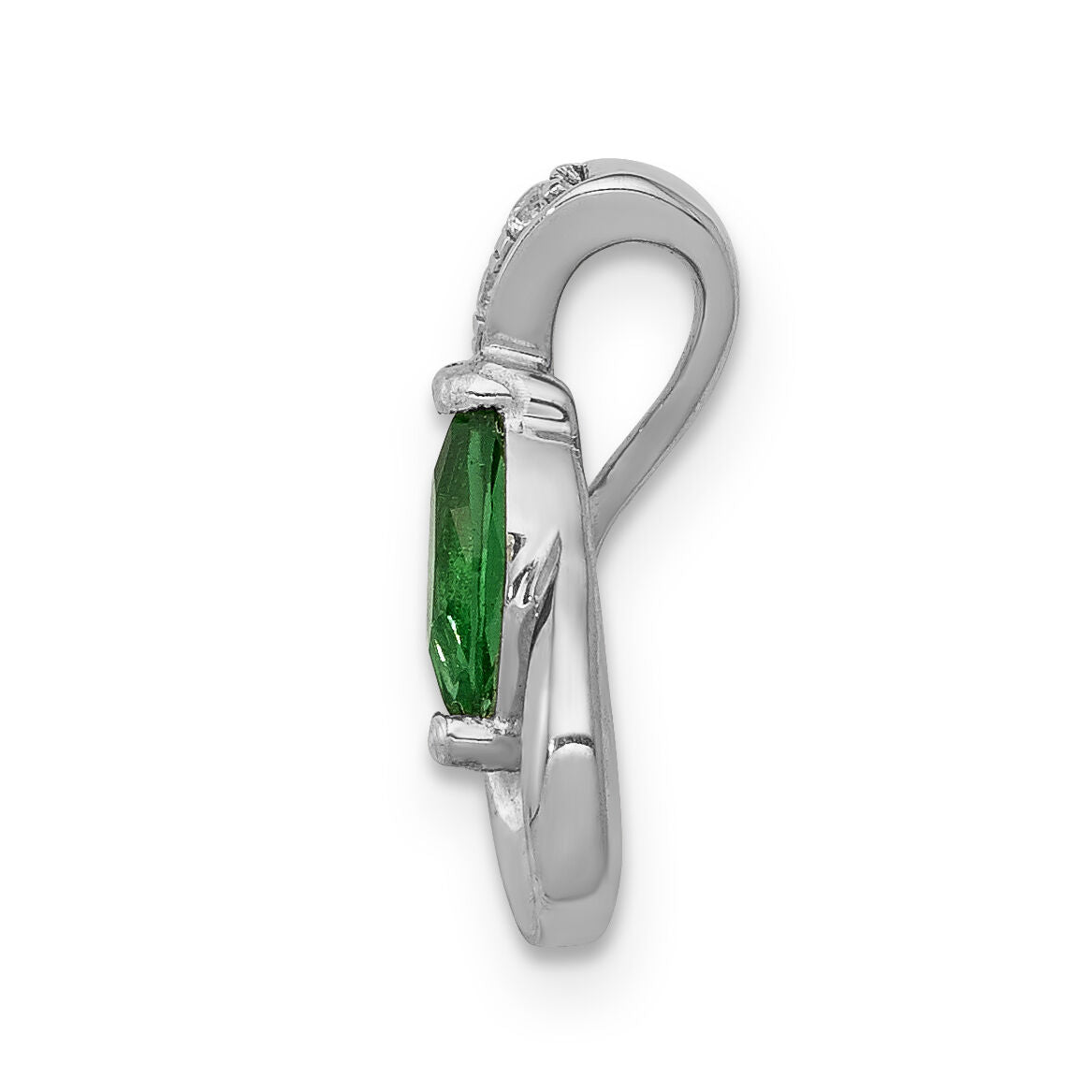 14k White Gold Teardrop Diamond and Emerald Pendant-PM5282-EM-005-WA