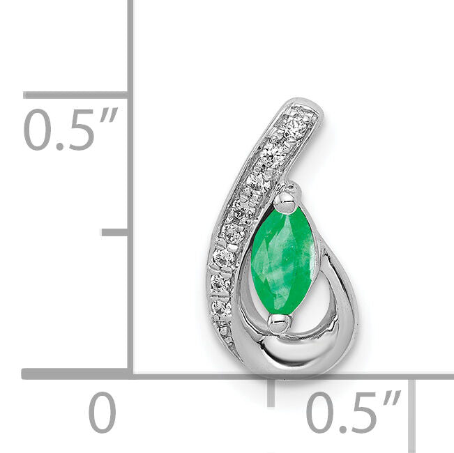 14k White Gold Teardrop Diamond and Emerald Pendant-PM5282-EM-005-WA