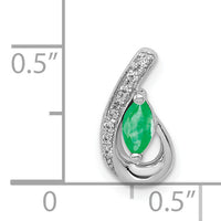 14k White Gold Teardrop Diamond and Emerald Pendant-PM5282-EM-005-WA