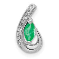 14k White Gold Teardrop Diamond and Emerald Pendant-PM5282-EM-005-WA