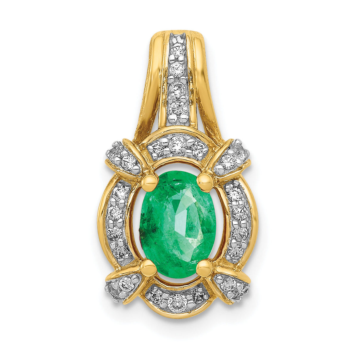 14k Fancy Diamond and Oval Emerald Pendant-PM5284-EM-020-YA