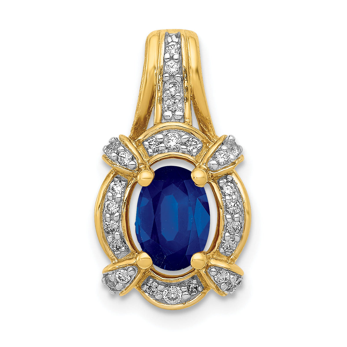 14k Diamond and Sapphire Fancy Oval Pendant-PM5284-SA-020-YA