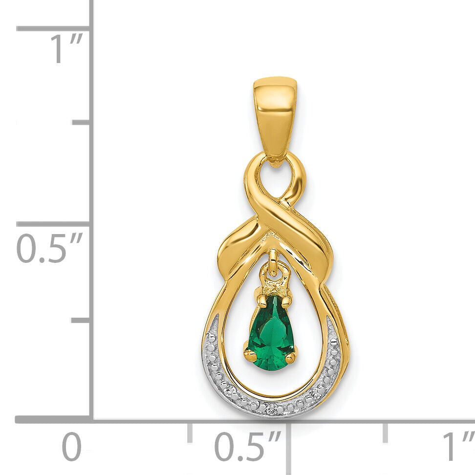 14k Pear Emerald and Diamond Pendant-PM5291-EM-001-YA