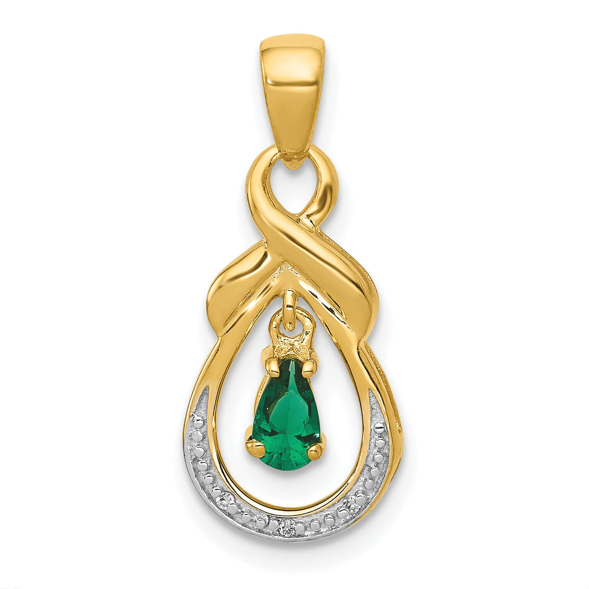 14k Pear Emerald and Diamond Pendant-PM5291-EM-001-YA